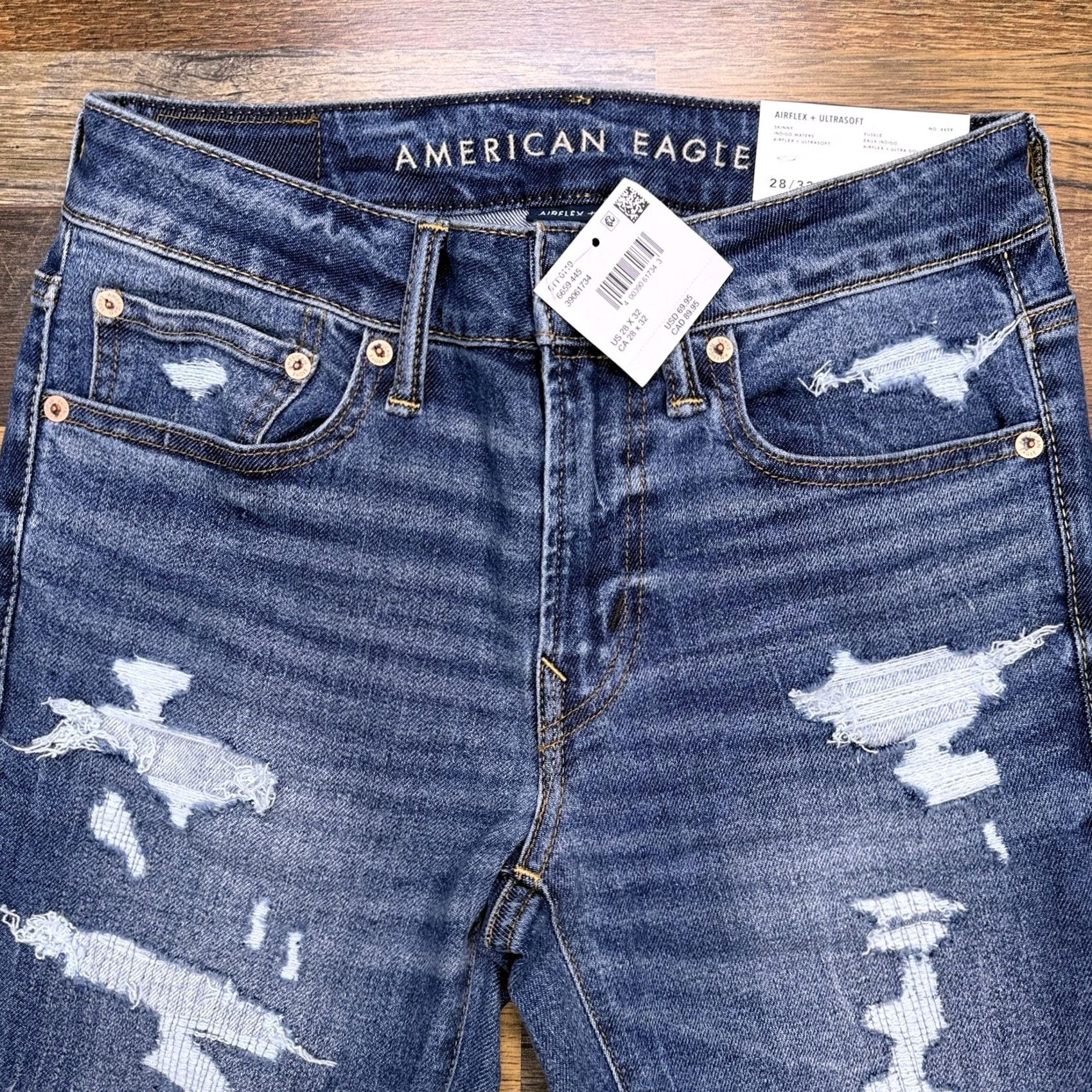 American Eagle Outfitters American Eagle Outfitters Jeans Male 28x32 Slim Distressed Button Logo Belt Loops 5-Pocket Denim Blue Cotton Blend Mid Rise Skinny Modern Comfort Size US 28 / EU 44 - 2 Thumbnail