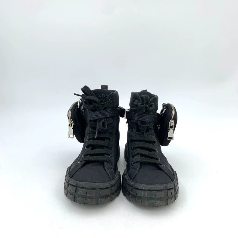 Prada Prada Black triangle pocket lacing casual flat high-top sh Size US 7 / IT 37 - 3 Thumbnail