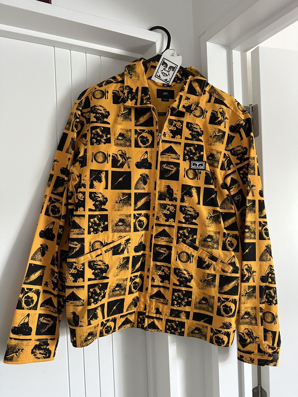 Obey Chaos jacket with labels
