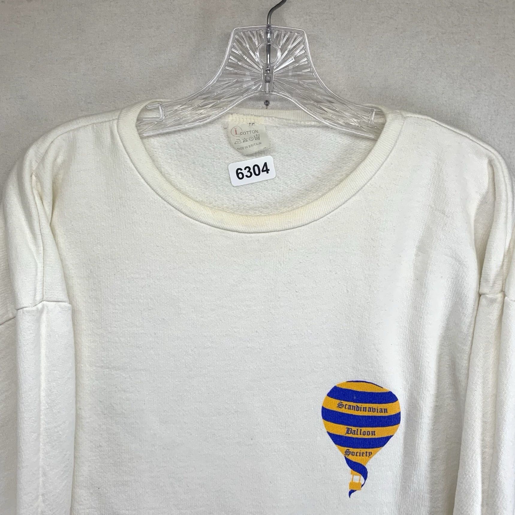 Vintage VINTAGE Scandinavian Balloon Society Sweatshirt Unisex Adult Medium White Graphic Print 80s Rare Size US M / EU 48-50 / 2 - 4 Thumbnail