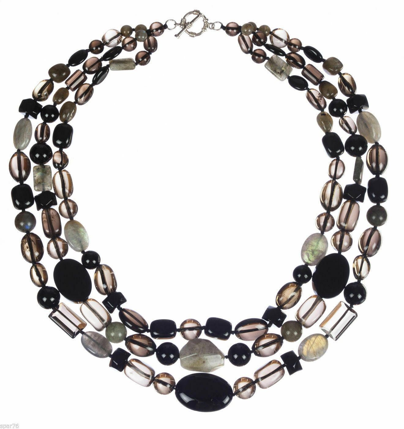 Designer Smoky Quartz Black Onyx and Labradorite Bead Necklace Size ONE SIZE - 3 Thumbnail