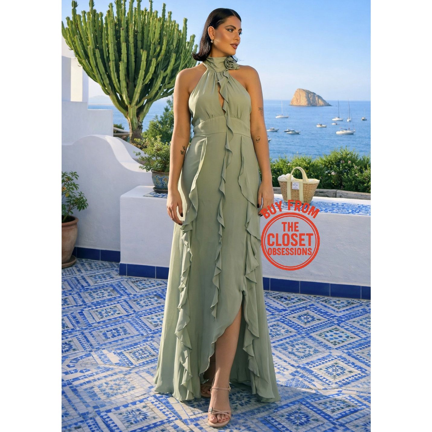 Zara ZARA Green Halter Midi Dress NWT Size L / US 10 / IT 46 - 2 Thumbnail