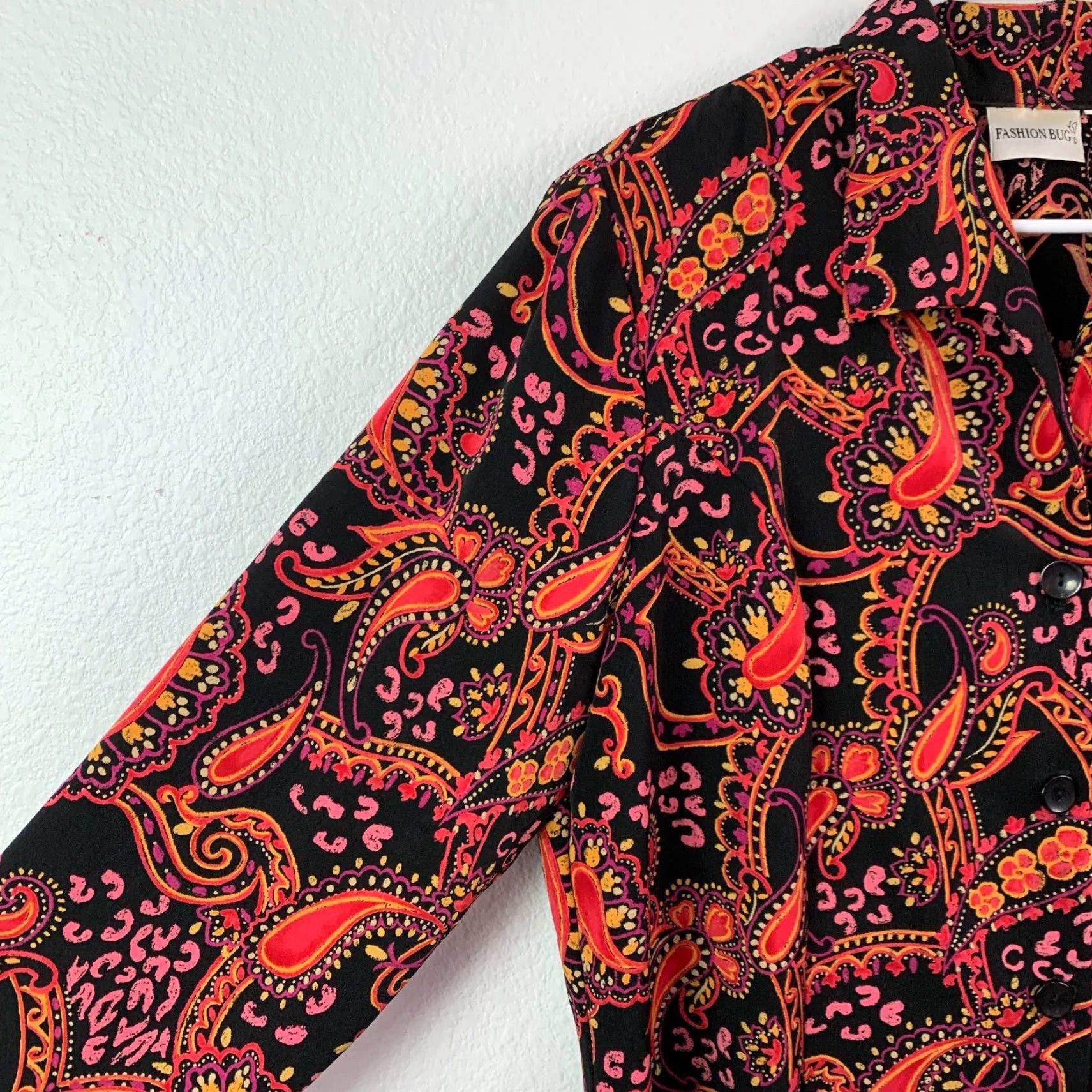 Vintage VINTAGE Fashion Bug Paisley Floral Shirt Blouse Womens 1X Black Long Sleeve Collared Buttoned Boho Size XL / US 12-14 / IT 48-50 - 2 Thumbnail