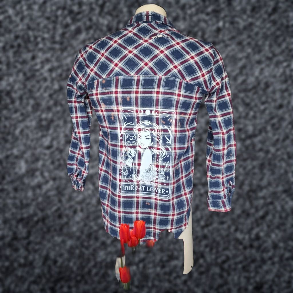 Vintage VINTAGE Womens Button-Up Flannel Shirt Casual Plaid Cotton All Seasons M Blue Cat Lover Tarot Halloween Size M / US 6-8 / IT 42-44 - 1 Thumbnail