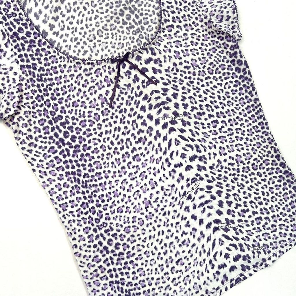 Just Cavalli y2k Cavalli white short sleeve top with purple leopard print Size M / US 6-8 / IT 42-44 - 7 Thumbnail
