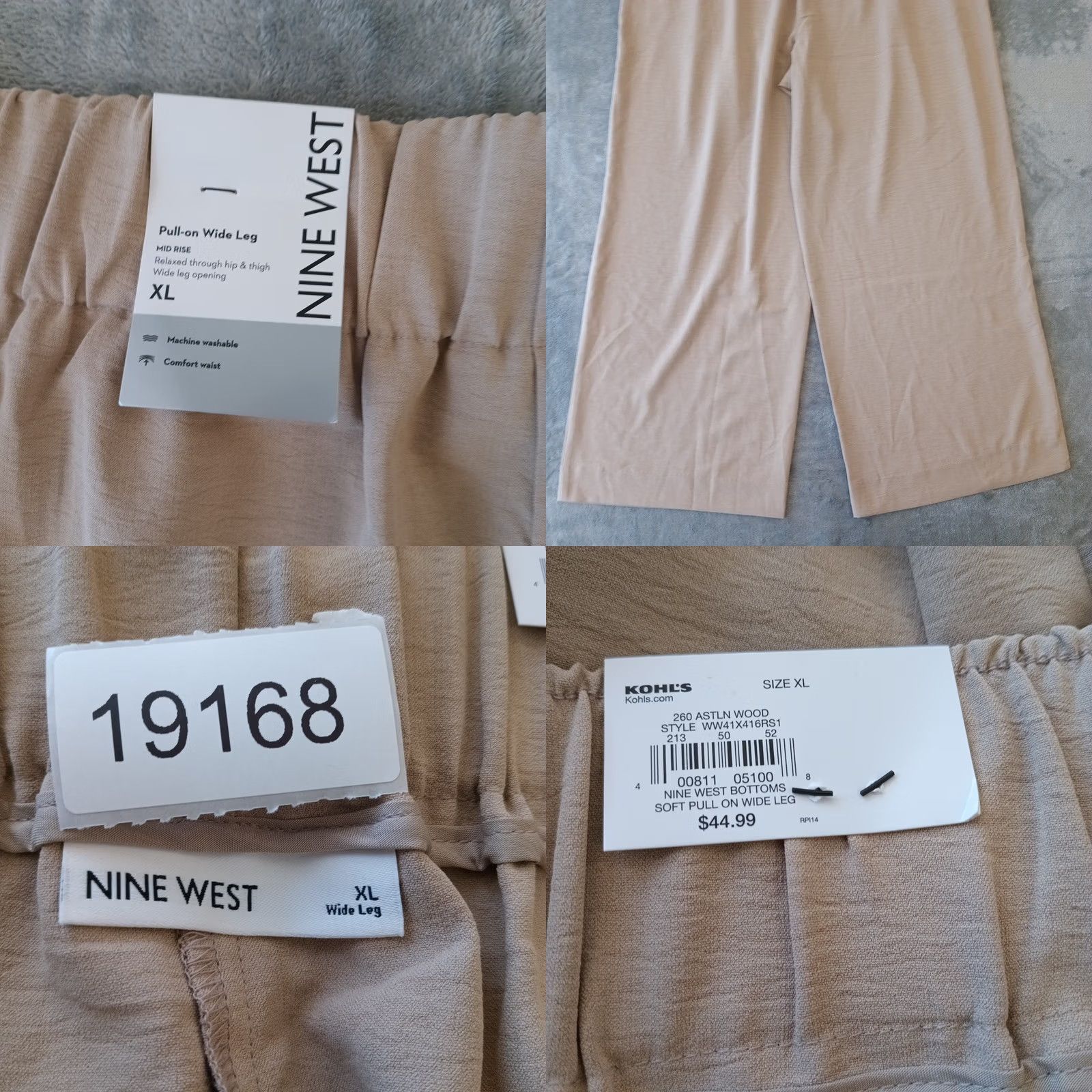 Nine West Nine West Ankle Pants Womens XL Beige Wide-Leg Pleated Pull On Size 40" / US 18 - 8 Thumbnail