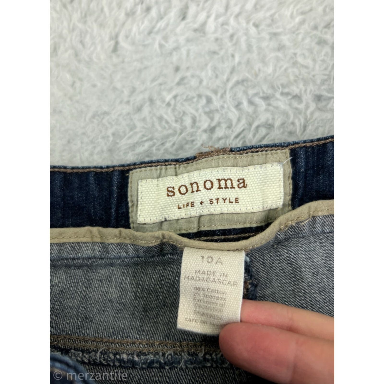Vintage Sonoma Womens Jeans Flared 10 Blue Denim 90s Dark Wash Cotton Blend Stretch Girls Size 32" / US 10 / IT 46 - 7 Thumbnail