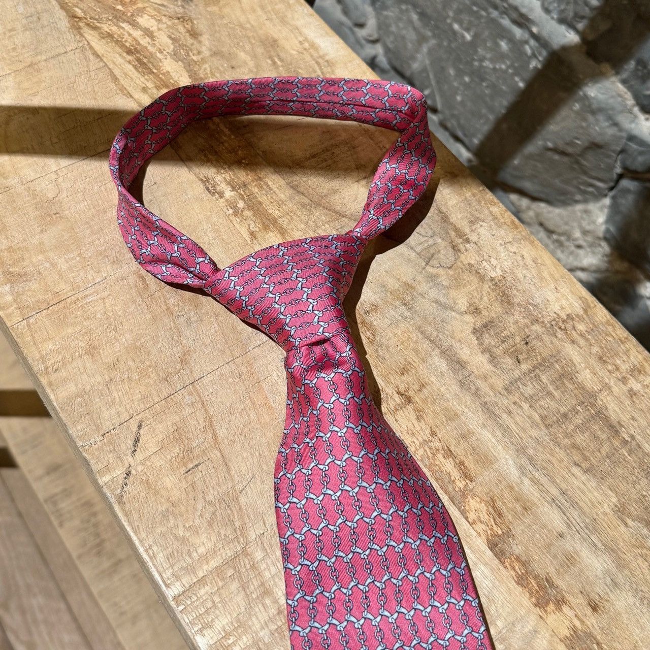 Hermes Hermès Chain-link Pink Silk Tie Size ONE SIZE - 2 Thumbnail