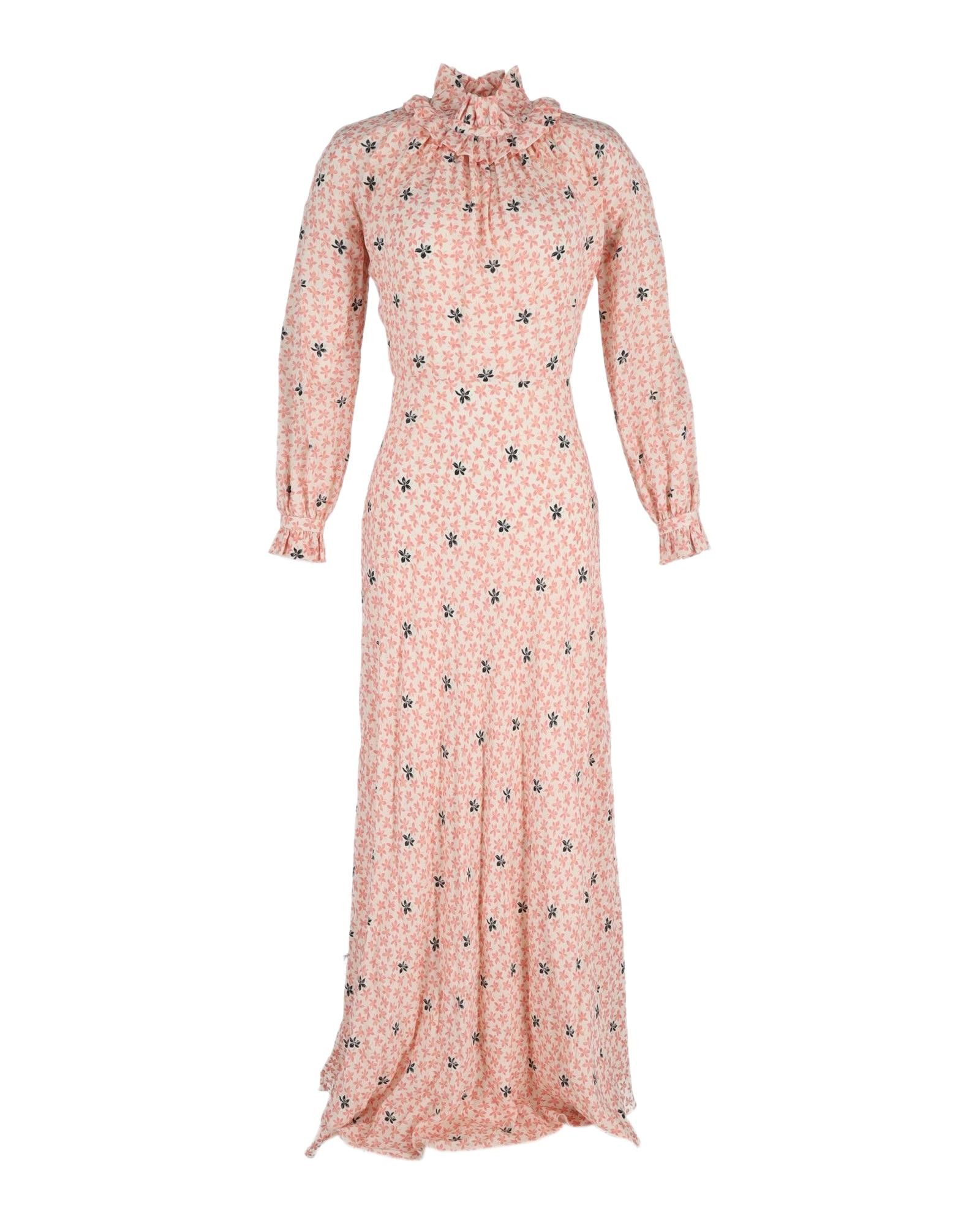 image of Peach Floral Print Silk Maxi Dress By Vilshenko, Women's (Size Medium)