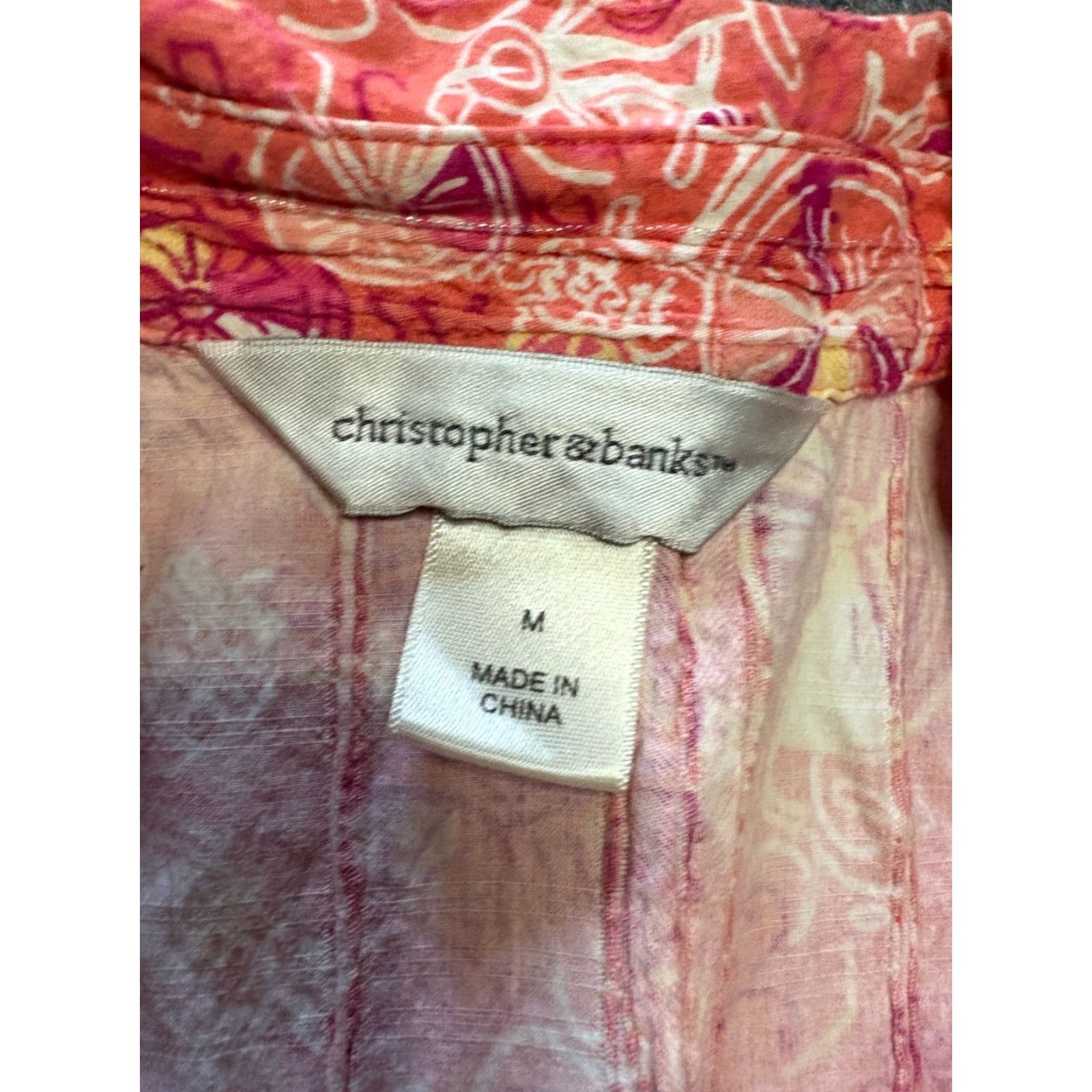 Vintage Christopher & Banks Button Up Shirt Womens Medium M Top Pink Bicycle Pattern Womens M Pink Shirt Button-Up Short Sleeve Collared Button Up Shirt Size M / US 6-8 / IT 42-44 - 4 Thumbnail