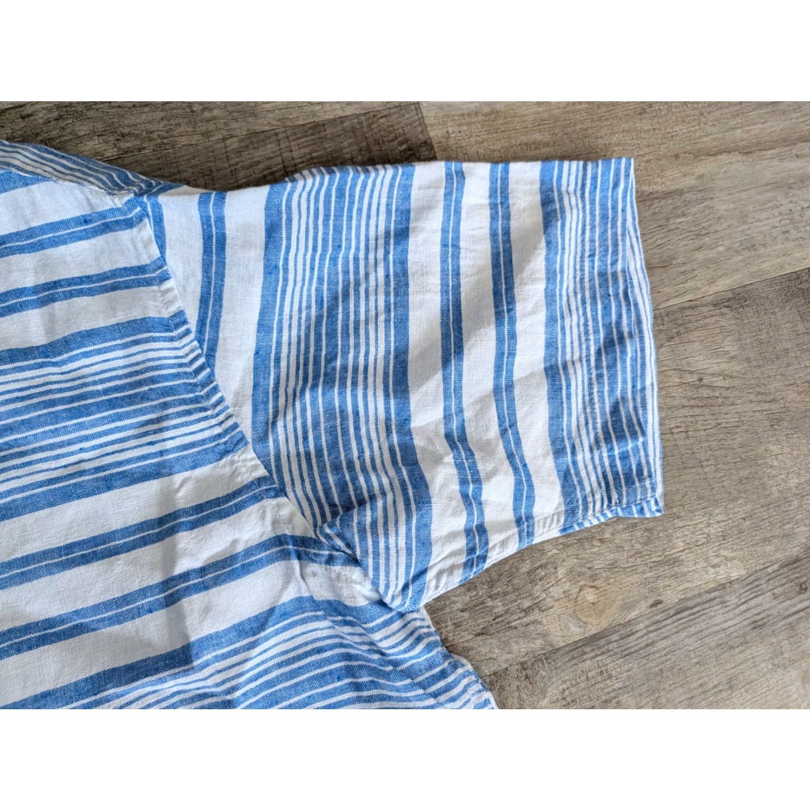 Lands' End Lands' End Button-Up Shirt Mens M Linen Short Sleeve Striped Blue White VGUC Trad Fit Size US M / EU 48-50 / 2 - 3 Thumbnail