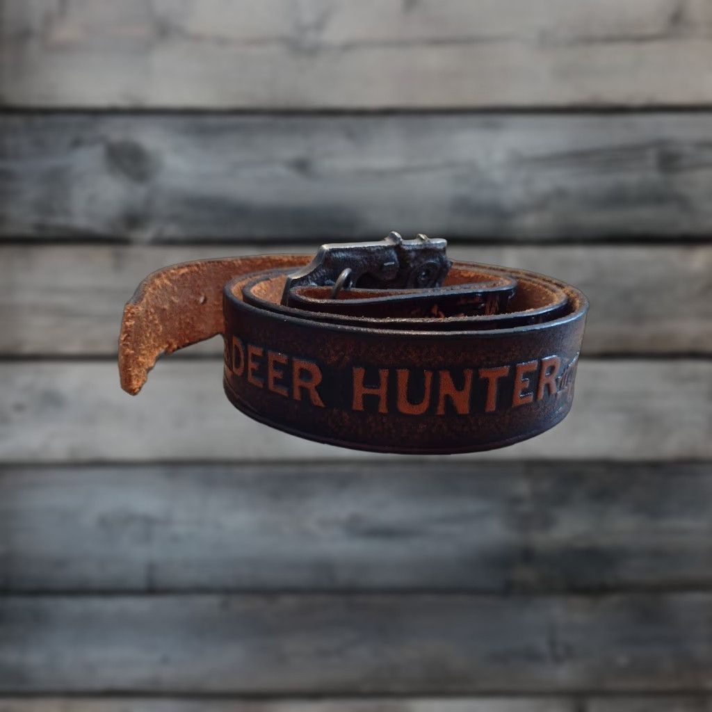 Hunter VINTAGE Siskiyou Leather Belt with S-10 Buckle 1980s Brown Deer Hunter Cowboy Western Mens Size ONE SIZE - 1 Thumbnail