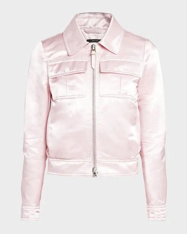 o1w1db10525 CS1237 Ducesse Satin Full Zip Jacket in Pink
