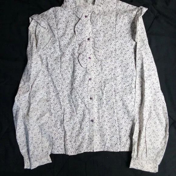 Other Vintage Floral Pearl Snap Button Shirt Ruffled Neck Size M / US 6-8 / IT 42-44 - 3 Thumbnail