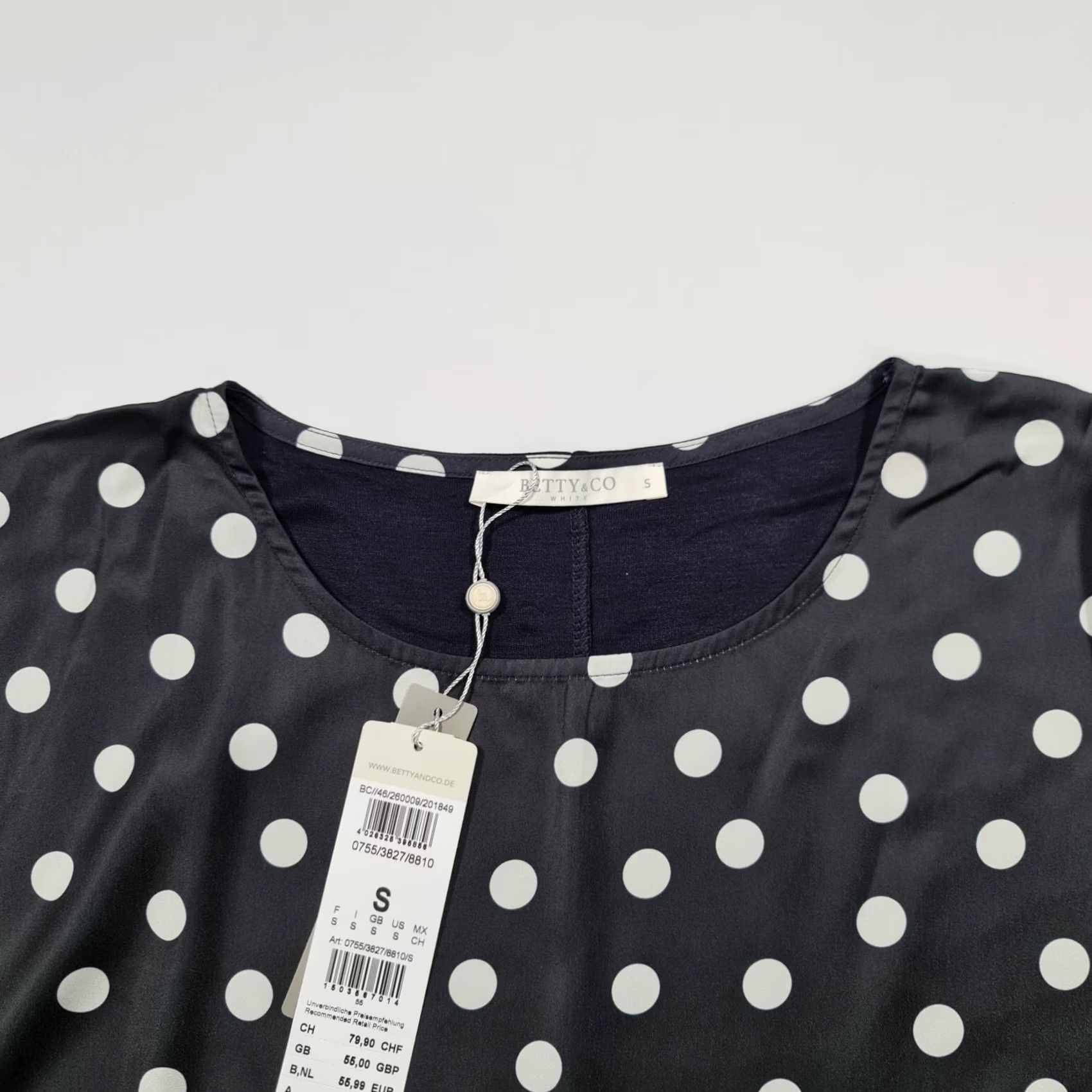 CO Betty & CO Womens Top Navy Blue Small Polka dot 3/4 Sleeves Tee Ladies 10 UK Size S / US 4 / IT 40 - 2 Thumbnail
