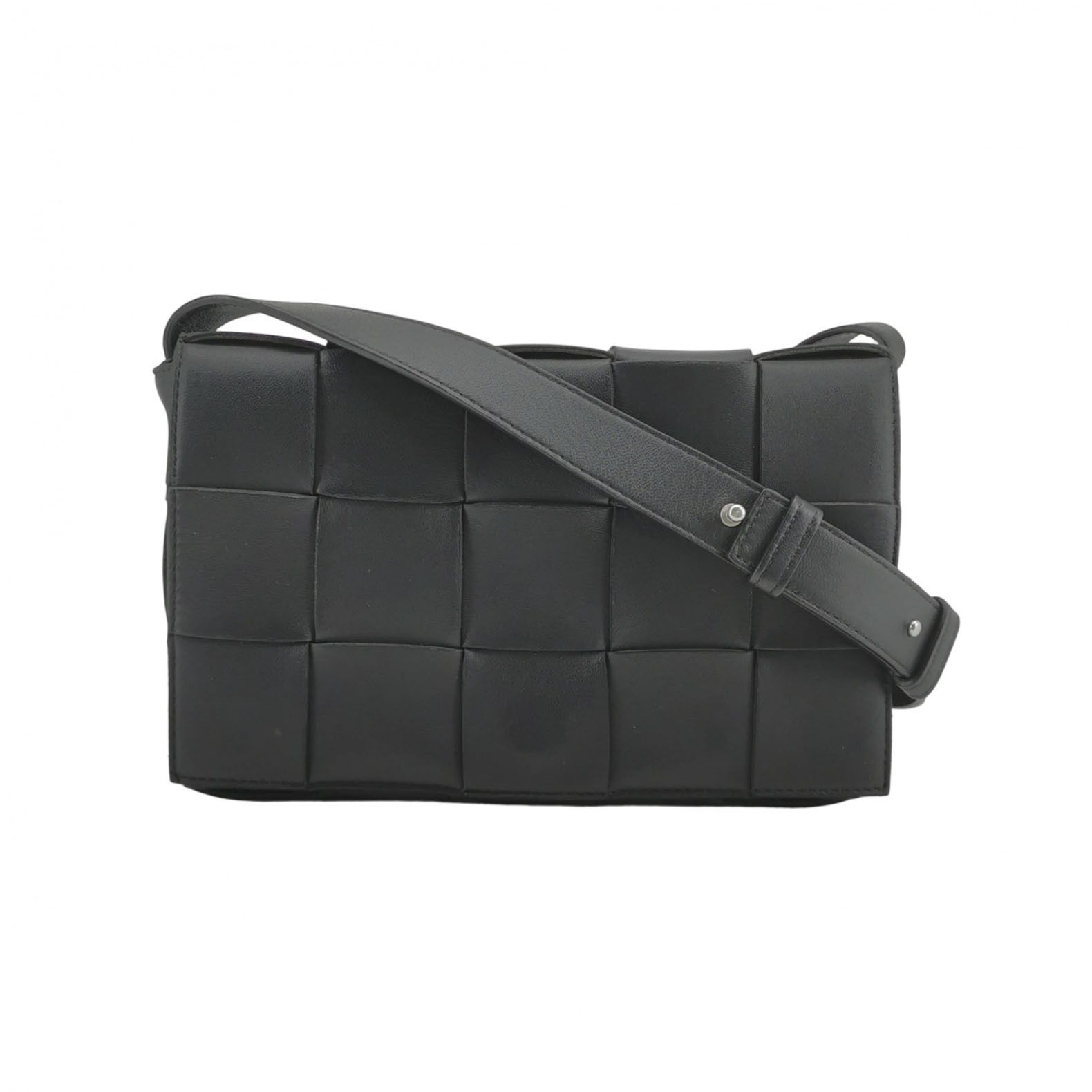 Bottega Veneta Bottega Veneta Cassette Black Leather Intreccio Shoulder Bag Size ONE SIZE - 1 Thumbnail