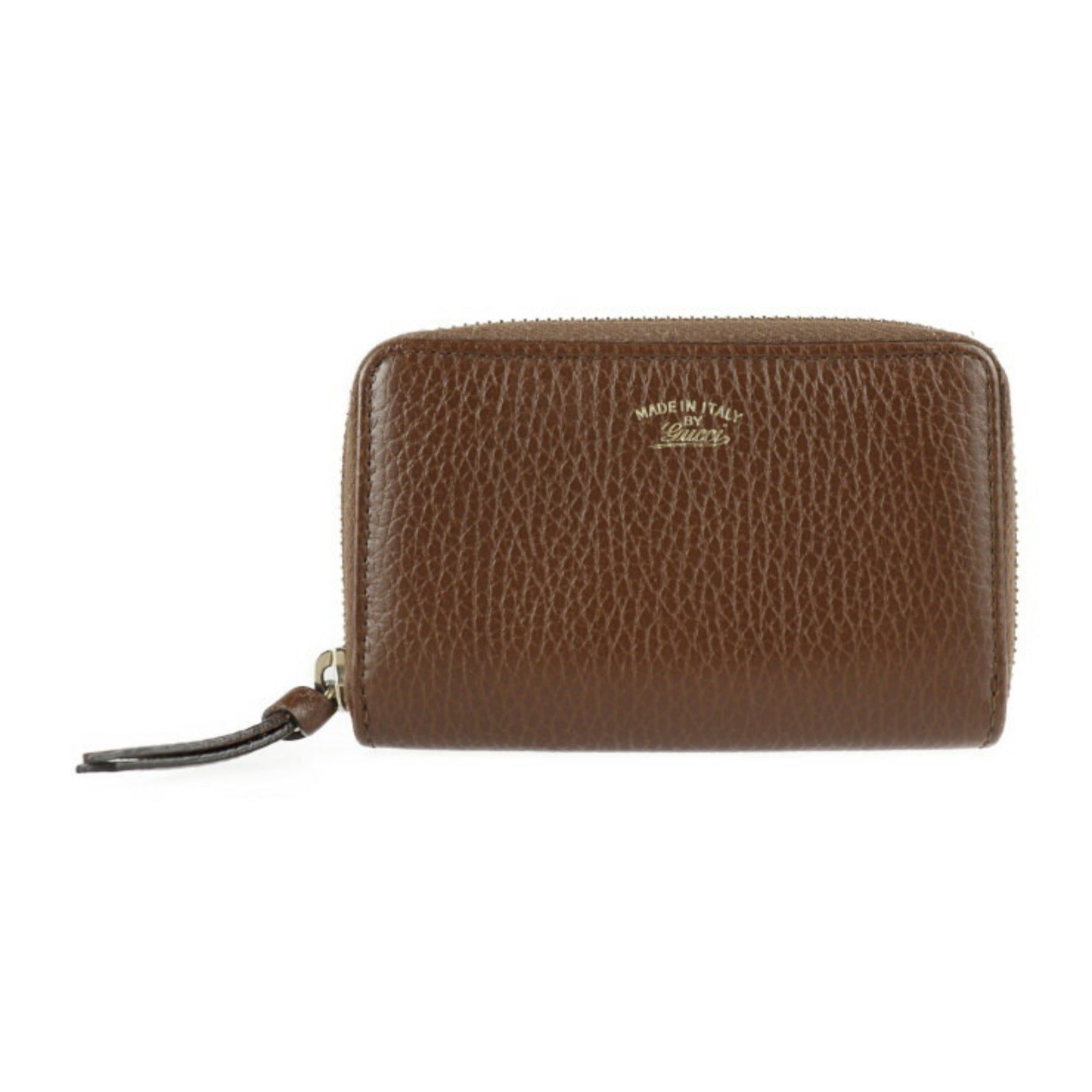 image of Gucci Swing Coin Case 368877 Leather Brown Gold Hardware Round Zipper Purse Card Business Holder in