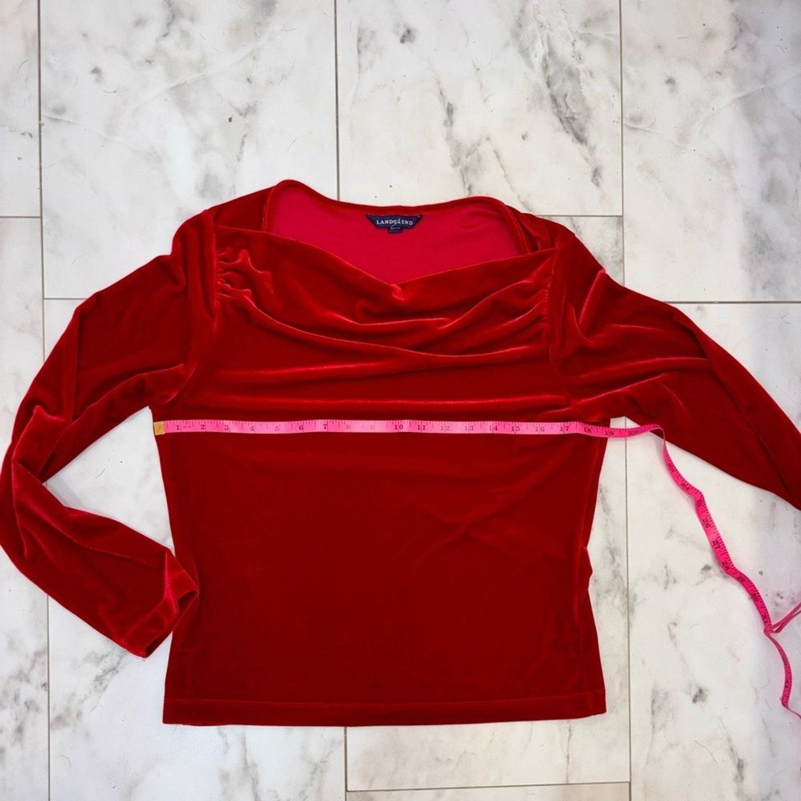 Lands' End Lands End Rich Red Velvet Cowl Neck Top Size L / US 10 / IT 46 - 10 Thumbnail