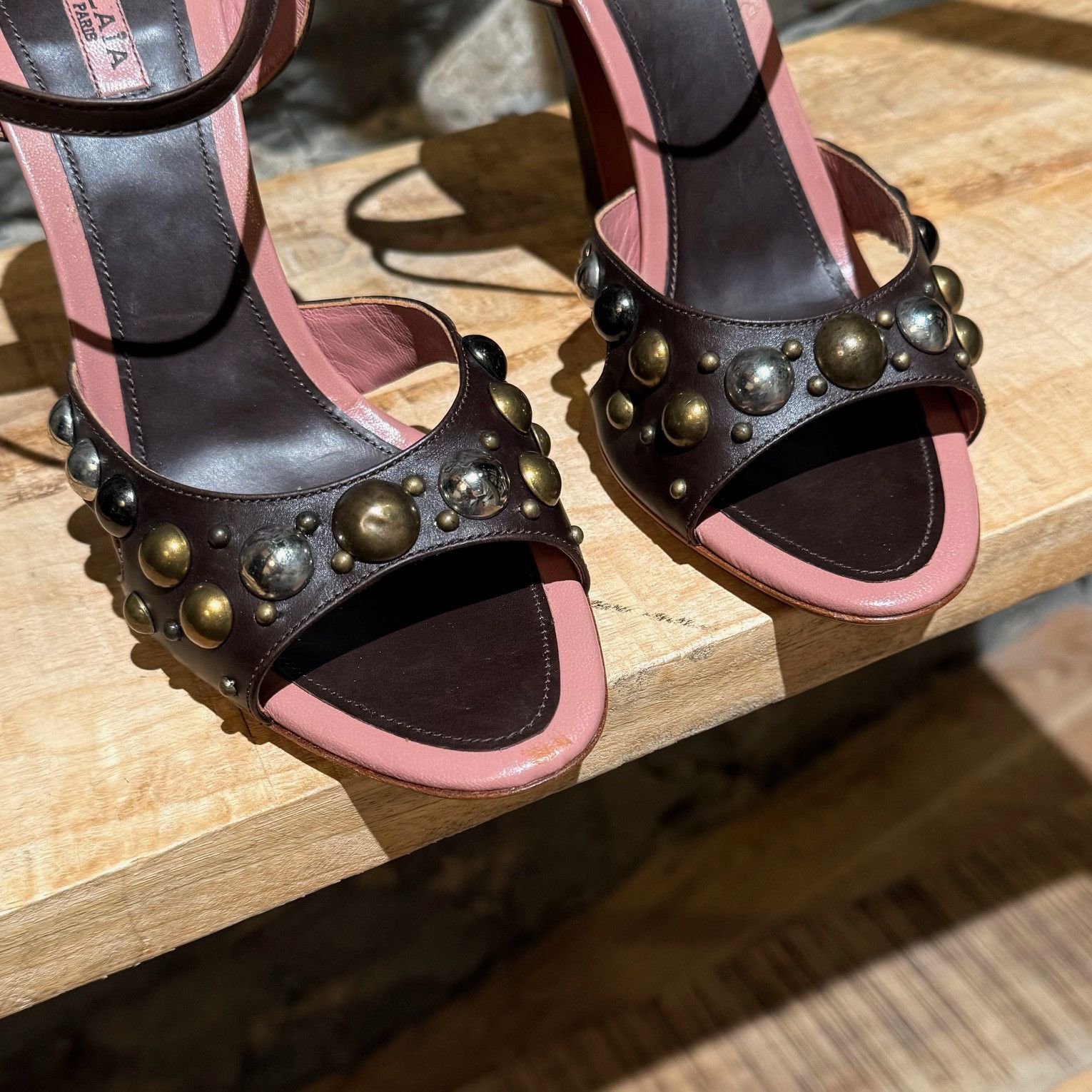 Alaia Alaïa Brown Studded Embellished Heeled Sandals Size US 9 / IT 39 - 3 Thumbnail