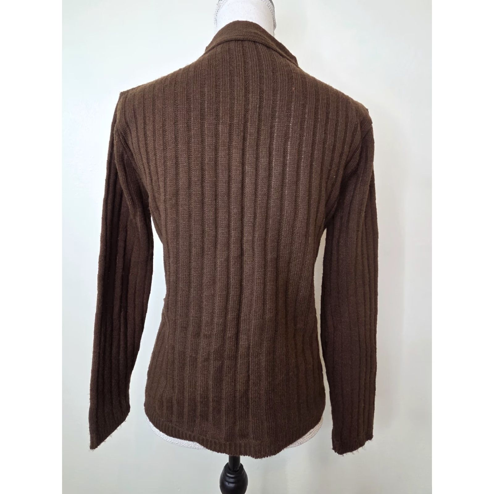 Vintage VINTAGE Cardigan Sweater Brown Ribbed V Neck Long Sleeve Sz Small Women Size S / US 4 / IT 40 - 2 Thumbnail