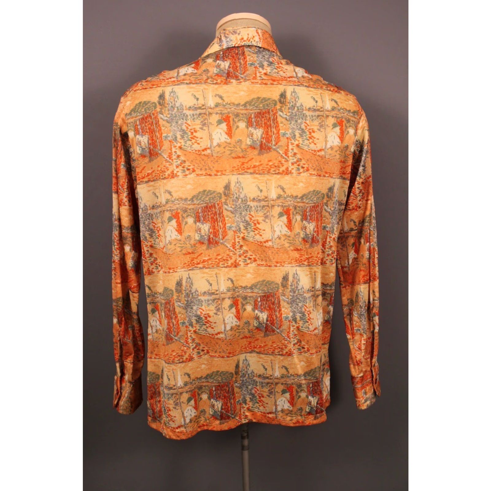 Vintage VINTAGE Men’s VTG 70s Orange Pointillist Boat Print Shirt M/L 1970s Disco Nylon Polyester Size US M / EU 48-50 / 2 - 2 Thumbnail