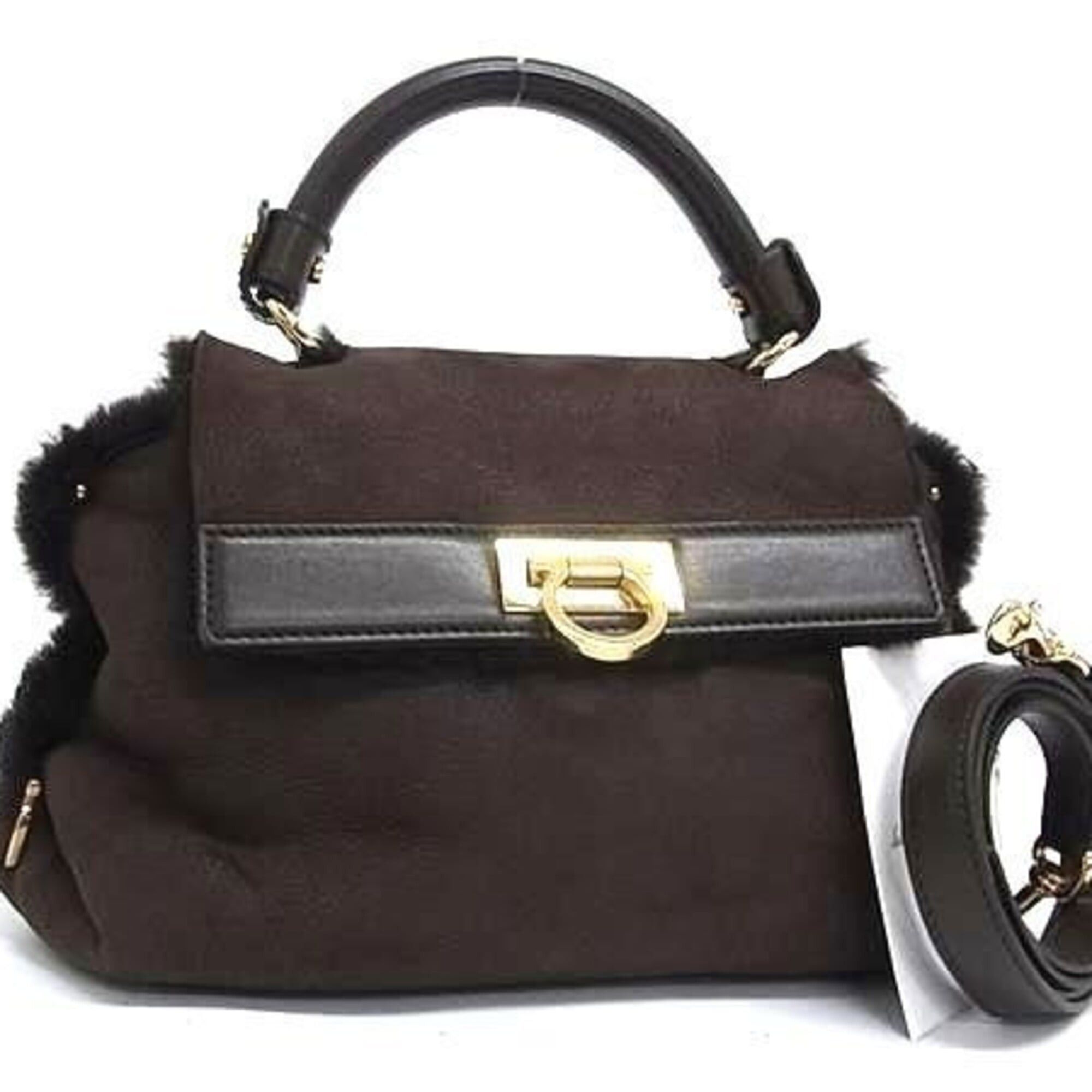 Salvatore Ferragamo SALVATORE FERRAGAMO Ferragamo Handbag Gancini EZ-21 E784 Brown Sheepskin Women's Shoulder Bag Size ONE SIZE - 1 Thumbnail