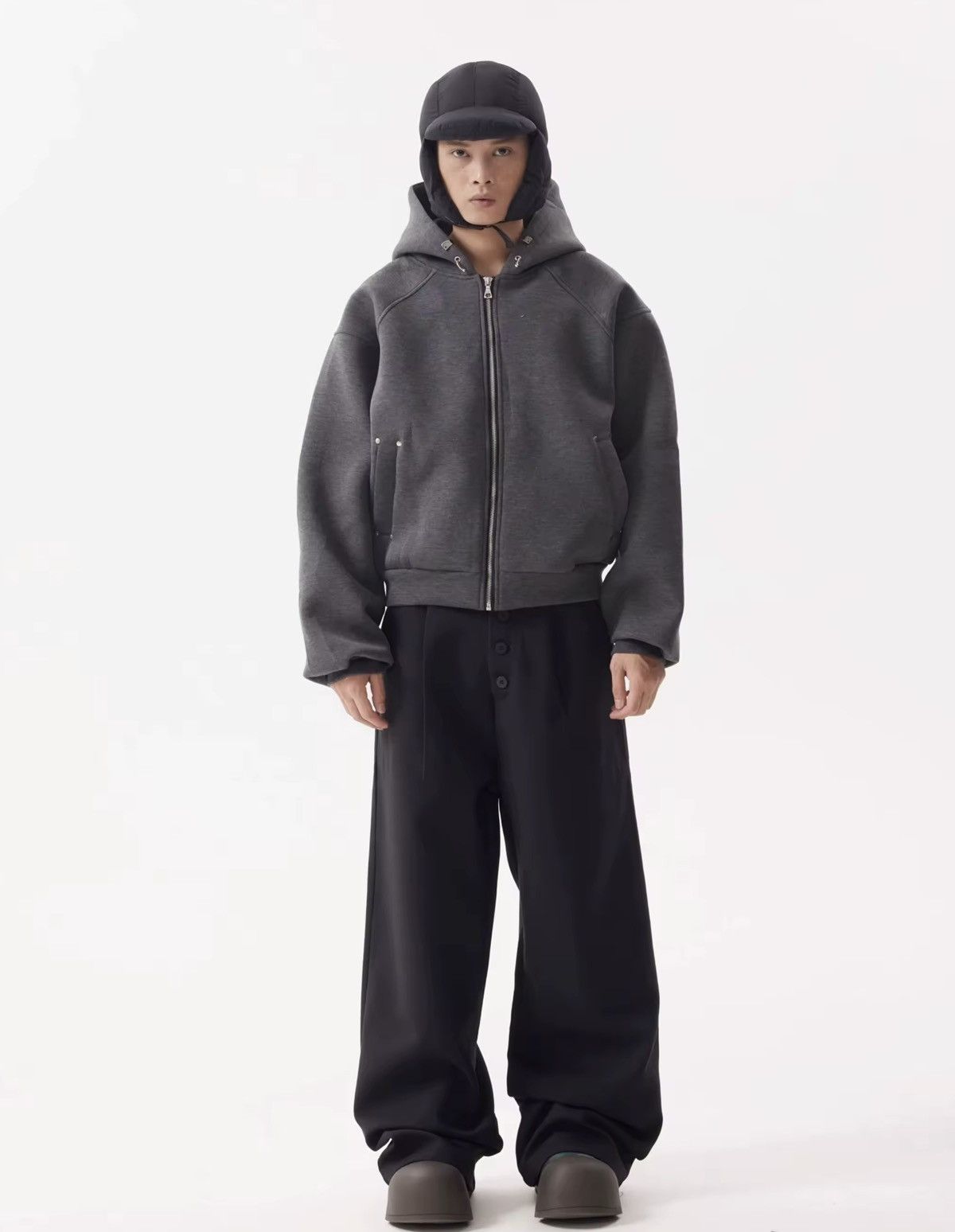 Designer Streetwear Design Deconstructed Loose Dark Gray Zip Hoodie Size US XL / EU 56 / 4 - 5 Thumbnail