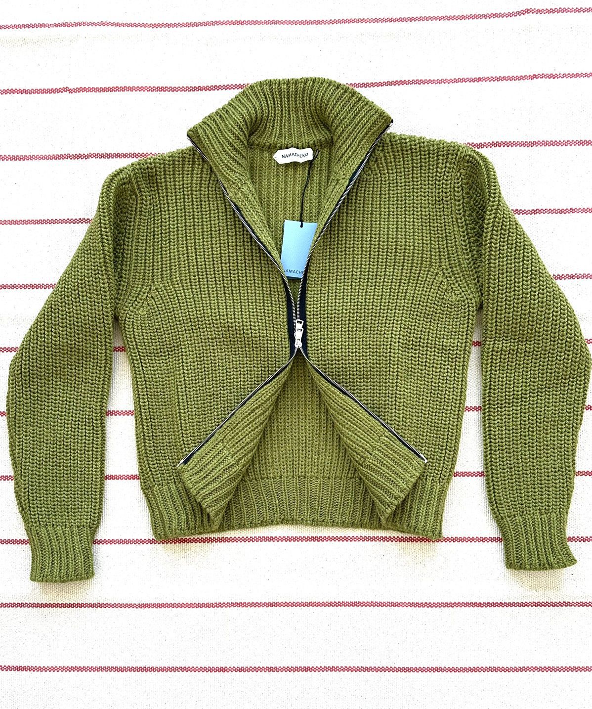 Namacheko NWT SS25 Evan Zip Cardigan in Olive Virgin Wool Size US L / EU 52-54 / 3 - 6 Thumbnail