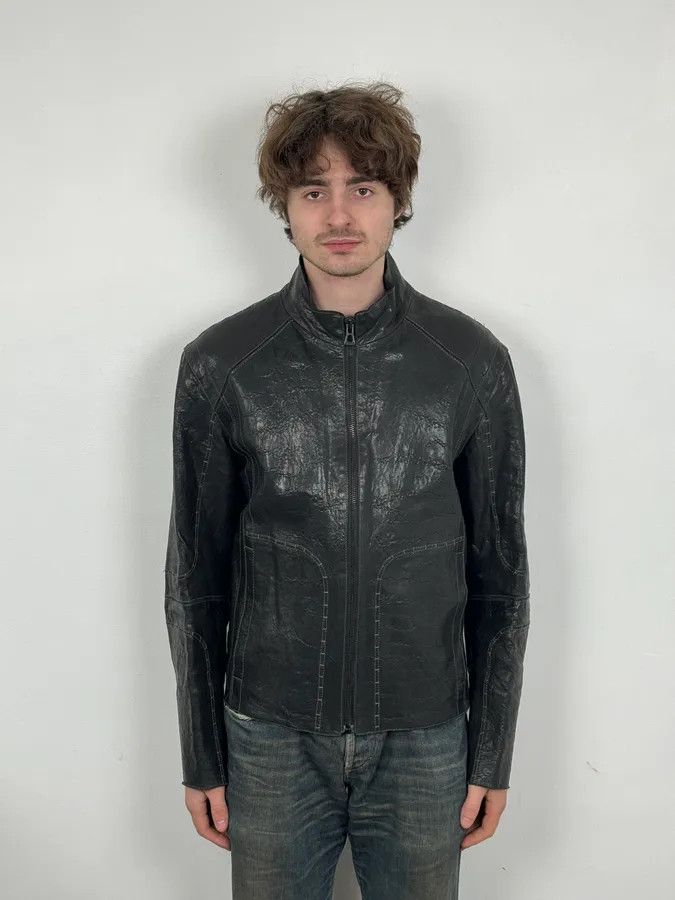Hugo Boss Hugo Boss Black Eroded Leather Jacket Size US M / EU 48-50 / 2 - 2 Thumbnail