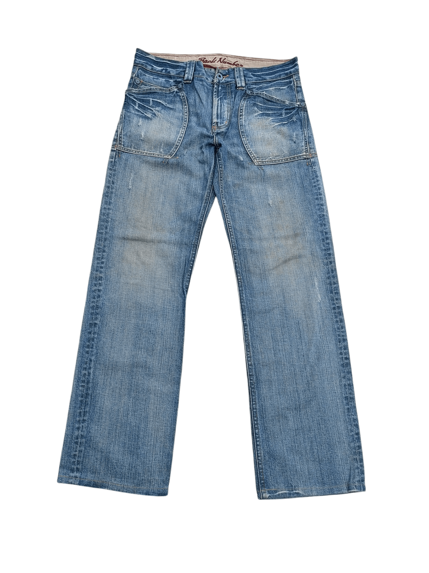 Japanese Brand × Vintage FYEE 💥 Back Number Distressed Whiskers Faded Denim Size US 34 / EU 50 - 3 Thumbnail