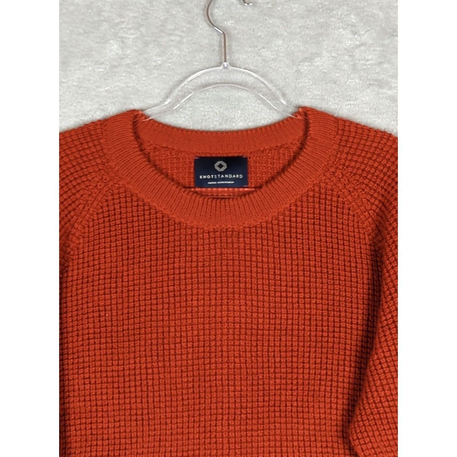 Vintage Knot Standard Womens Sweater L Terracotta Waffle-Knit Merino Wool Crew Neck Long Sleeve Pullover Relaxed Minimalist Quiet Luxury Dry Clean Only Size L / US 10 / IT 46 - 3 Thumbnail