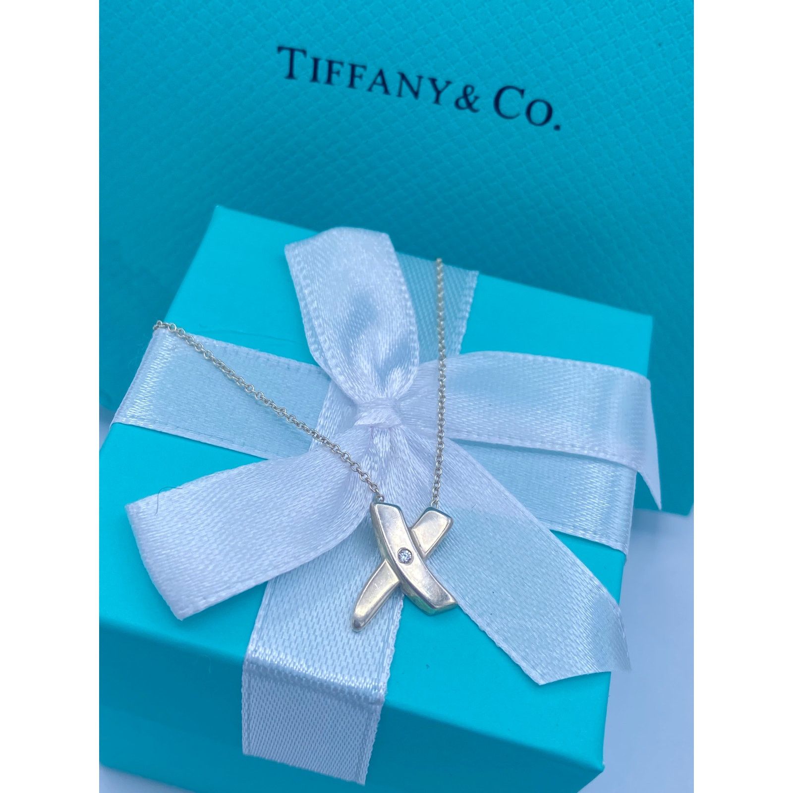 Tiffany & Co. Tiffany & Co. Sterling Silver Diamond X Pendant Necklace Size ONE SIZE - 3 Thumbnail