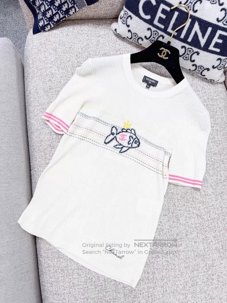 Chanel Chanel Small fish pattern short sleeve knit Size XXS / US 00 / IT 34 - 8 Thumbnail