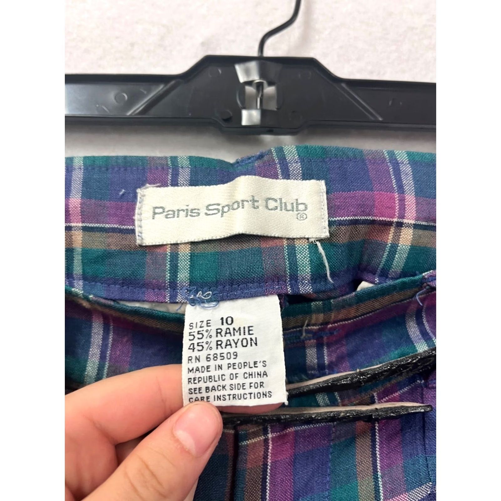 Vintage VINTAGE Paris Sport Club Plaid High-Waisted Pants Womens 10 Purple Ramie Rayon Belt Size 32" / US 10 / IT 46 - 3 Thumbnail