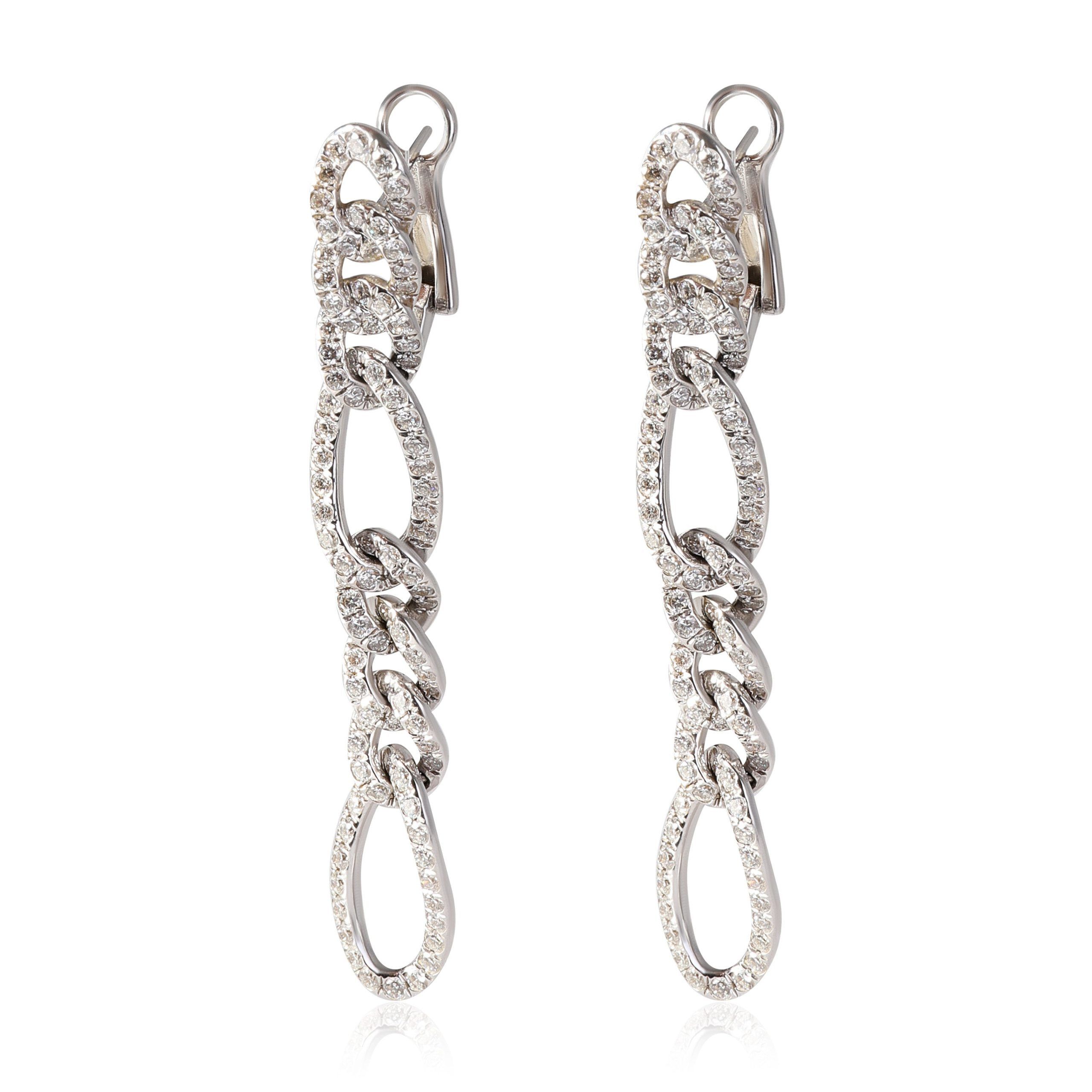 image of Pave Diamond Figaro Link Drop Earrings In 18K White Gold 2.00 Ctw, Women's