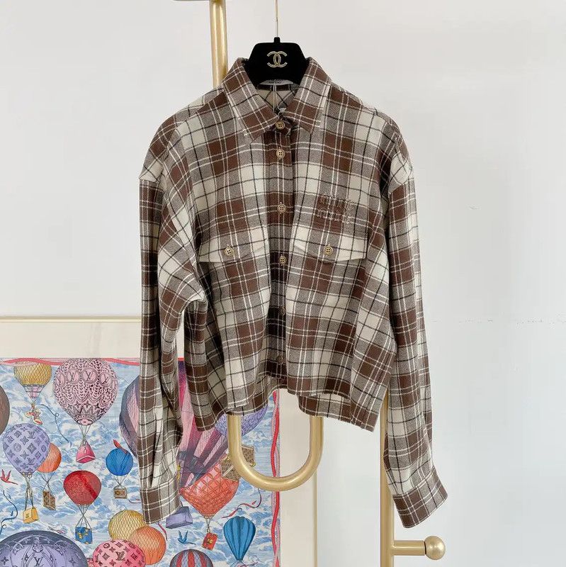 Miu Miu Miu Miu Brown Check Wool Jacket for Women 0089 Size S / US 4 / IT 40 - 1 Thumbnail