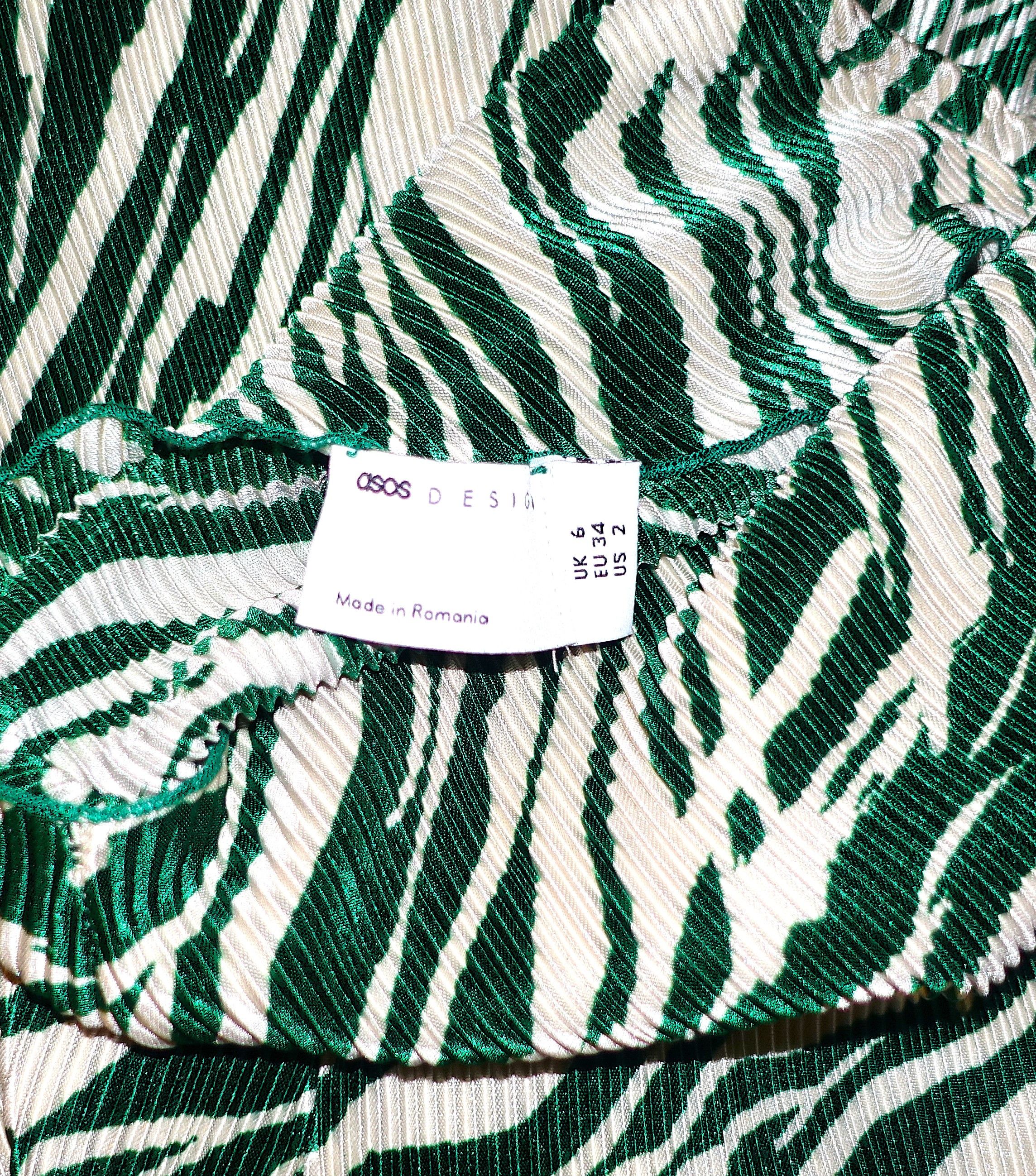 Asos ASOS Green White Pleated One Shoulder Midi Dress 2 Size XS / US 0-2 / IT 36-38 - 7 Thumbnail