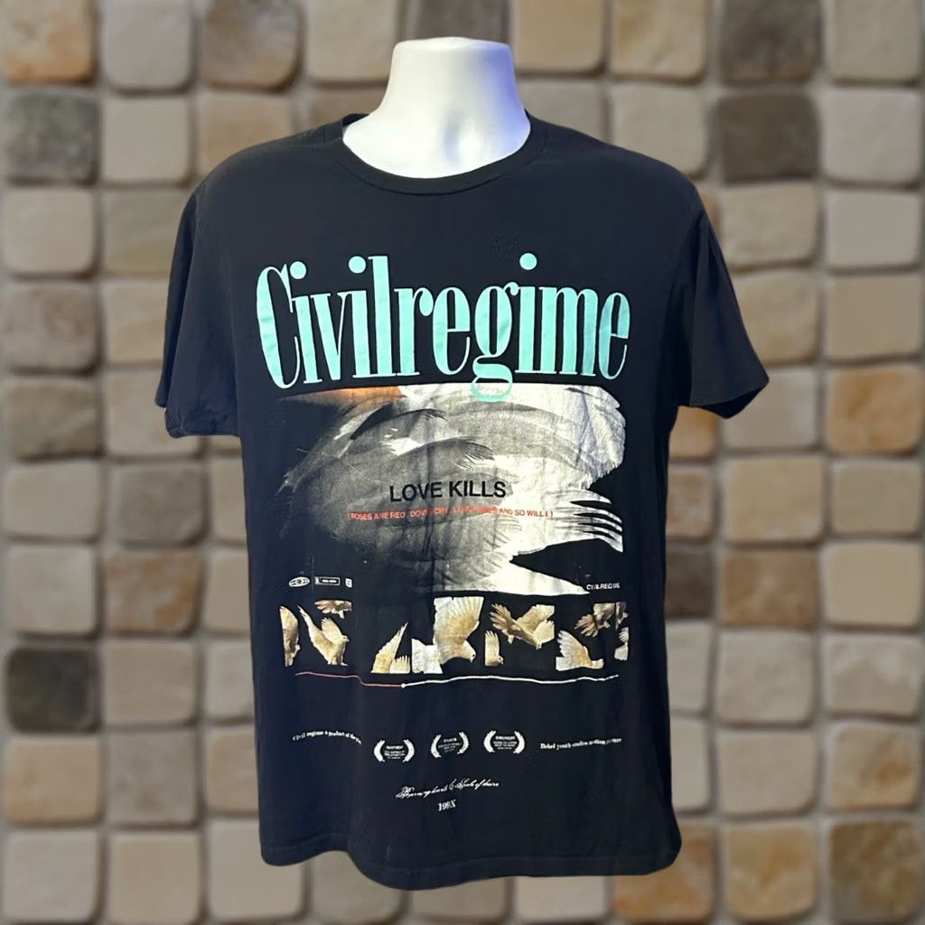 Vintage Civilregime Love Kills Shirt Adult Medium Black Short Sleeve Graphic Print Logo Crew Neck T-Shirt Mens Regular Fit Cotton Knit 2010-2019 Size US M / EU 48-50 / 2 - 1 Thumbnail