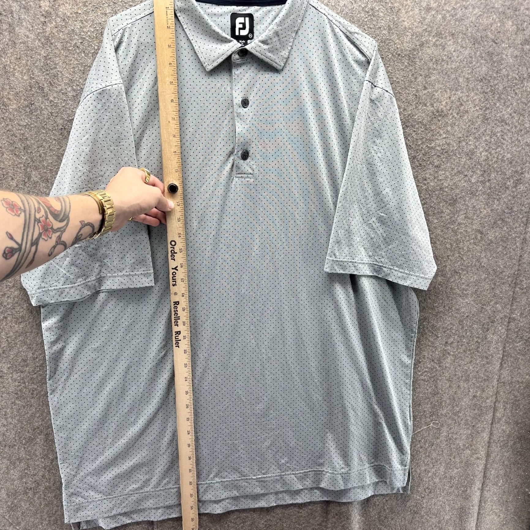Footjoy FootJoy Polo Shirt Mens 2XL Gray Polka Dot Golf Performance Short Sleeve Long 2XL Mens Polo Shirt Gray Polka Dot Golf Performance Stretch Short Sleeve Size US XXL / EU 58 / 5 - 5 Thumbnail