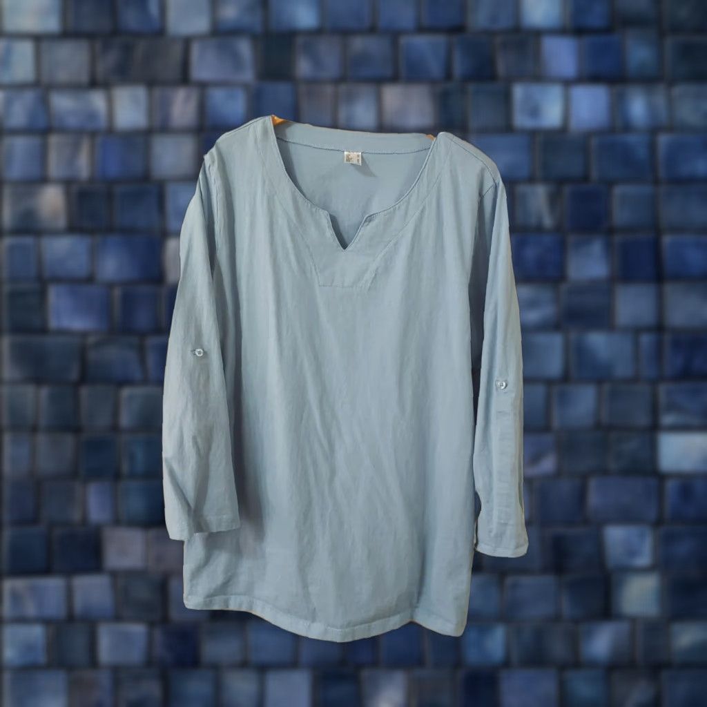 GmbH AProductZ GmbH Blouse Tunic Blue Pullover V-Neck Roll Tab Sleeve 16 Womens Regular Size 16 Blue Cotton Slit Casual Adults Mens Womens Size XXL / US 16-18 / IT 52-54 - 1 Thumbnail