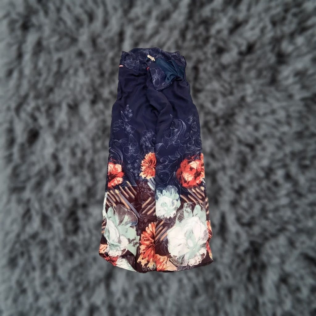 Vintage IVKO Design Viscose Floral Print Blue Trouser Wide-Leg Pants Womens 36 Blue Floral Vintage No N/A Size 25" / US 0 / IT 36 - 1 Thumbnail