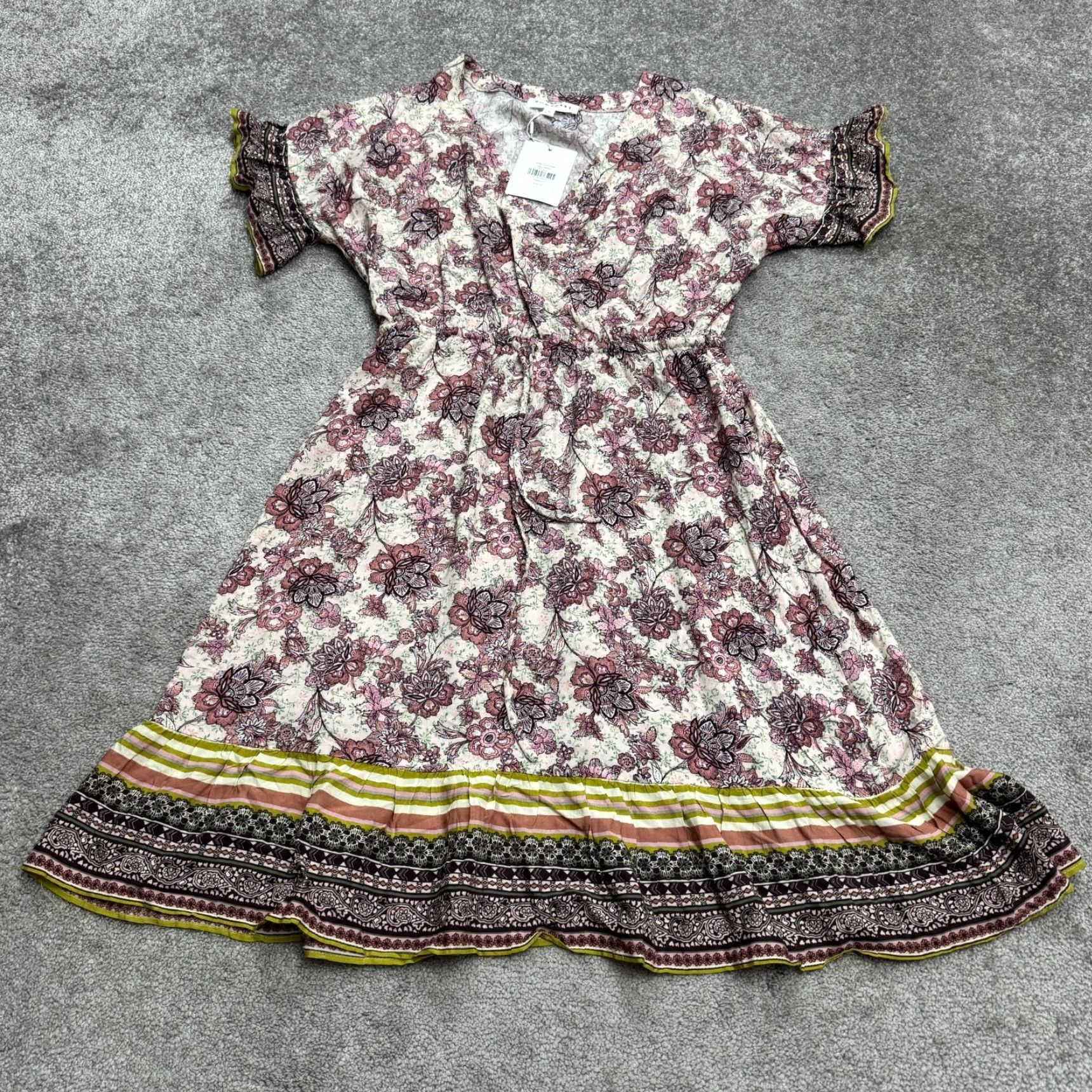 Vintage Downeast Kaftan Tunic Dress Mauve Mix Floral Wrapped Mini Dress Women Medium NWT Size M / US 6-8 / IT 42-44 - 2 Thumbnail