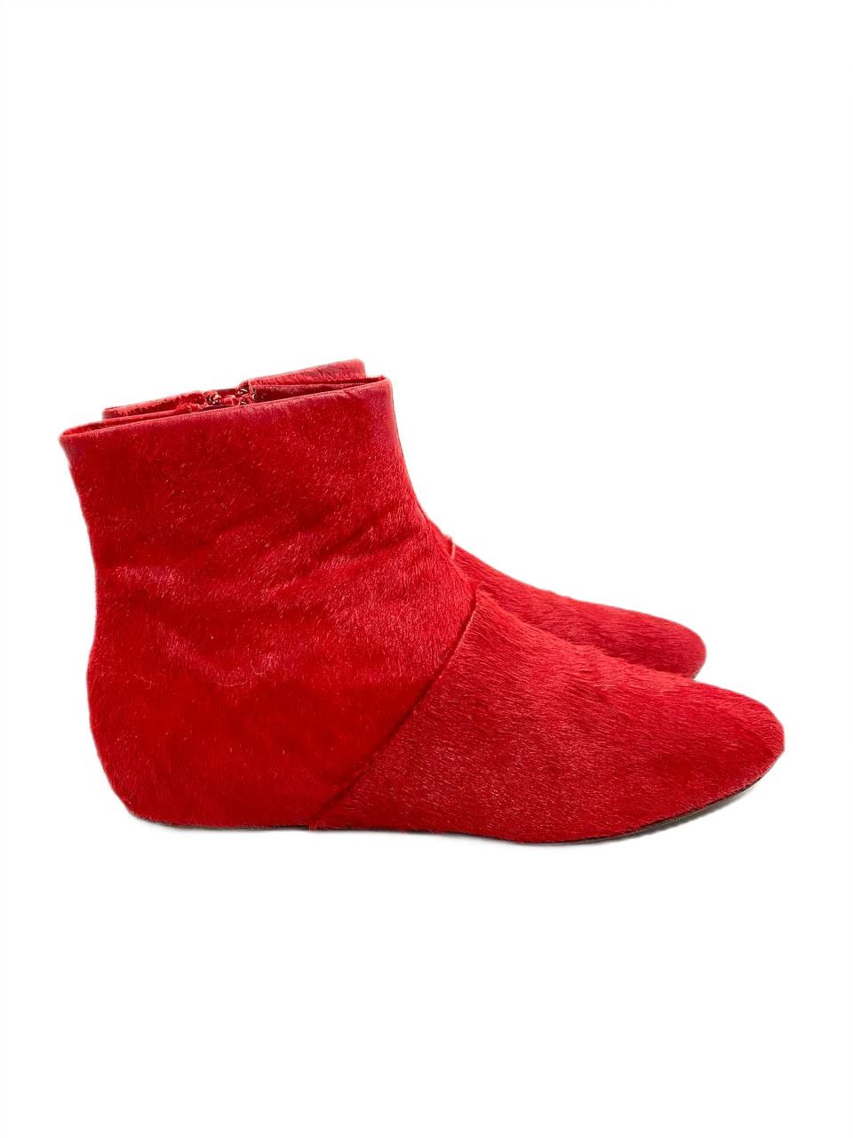 Chloe Red Pony Hair Ankle Zip Boots Vintage Y2K