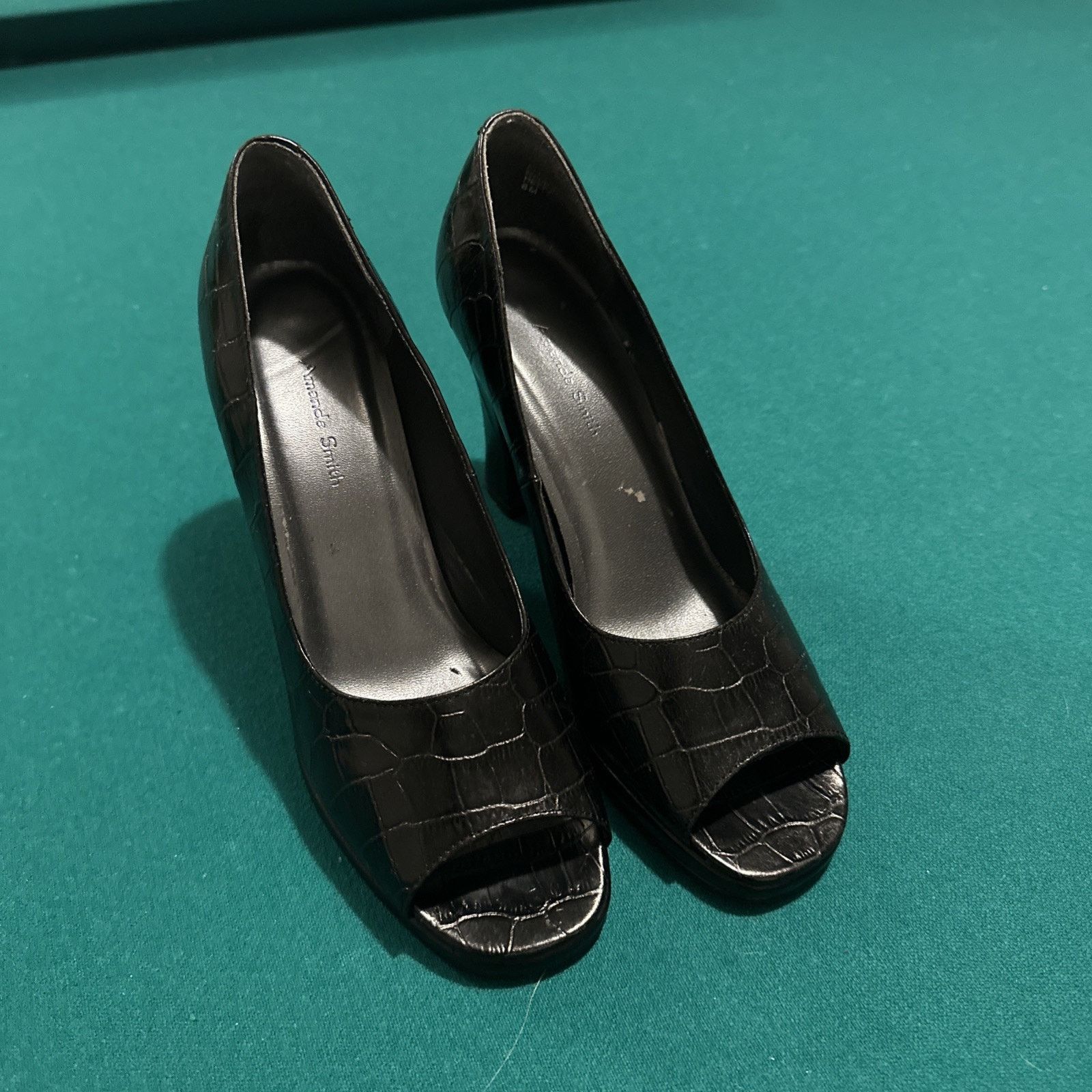 Other Amanda Smith Black Croc Embossed Peep Toe Heels Size 8M Size US 8 / IT 38 - 7 Thumbnail