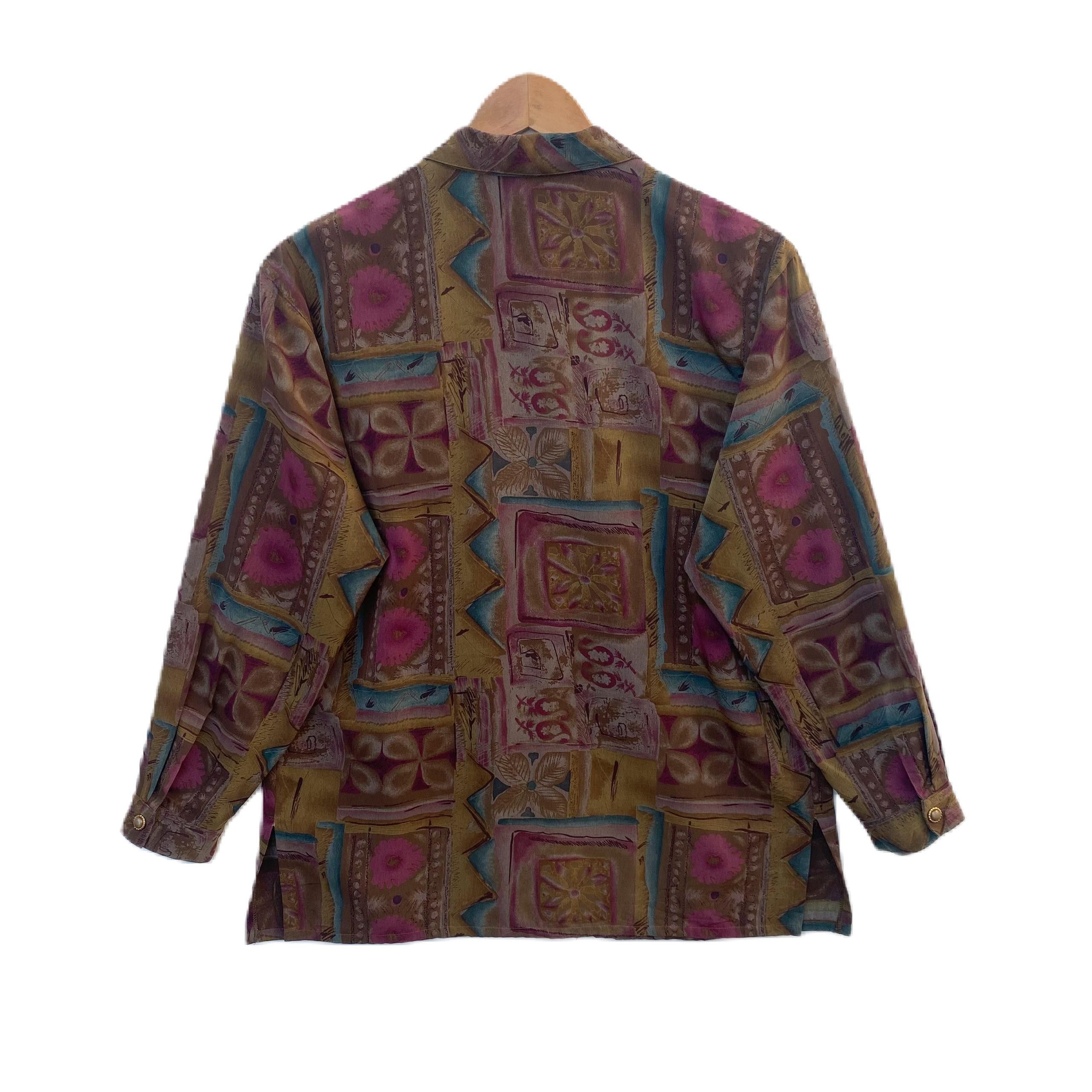Vintage VINTAGE BLOUSE COLLARED LARGE SIZE ART ABSTRACT Size L / US 10 / IT 46 - 2 Thumbnail