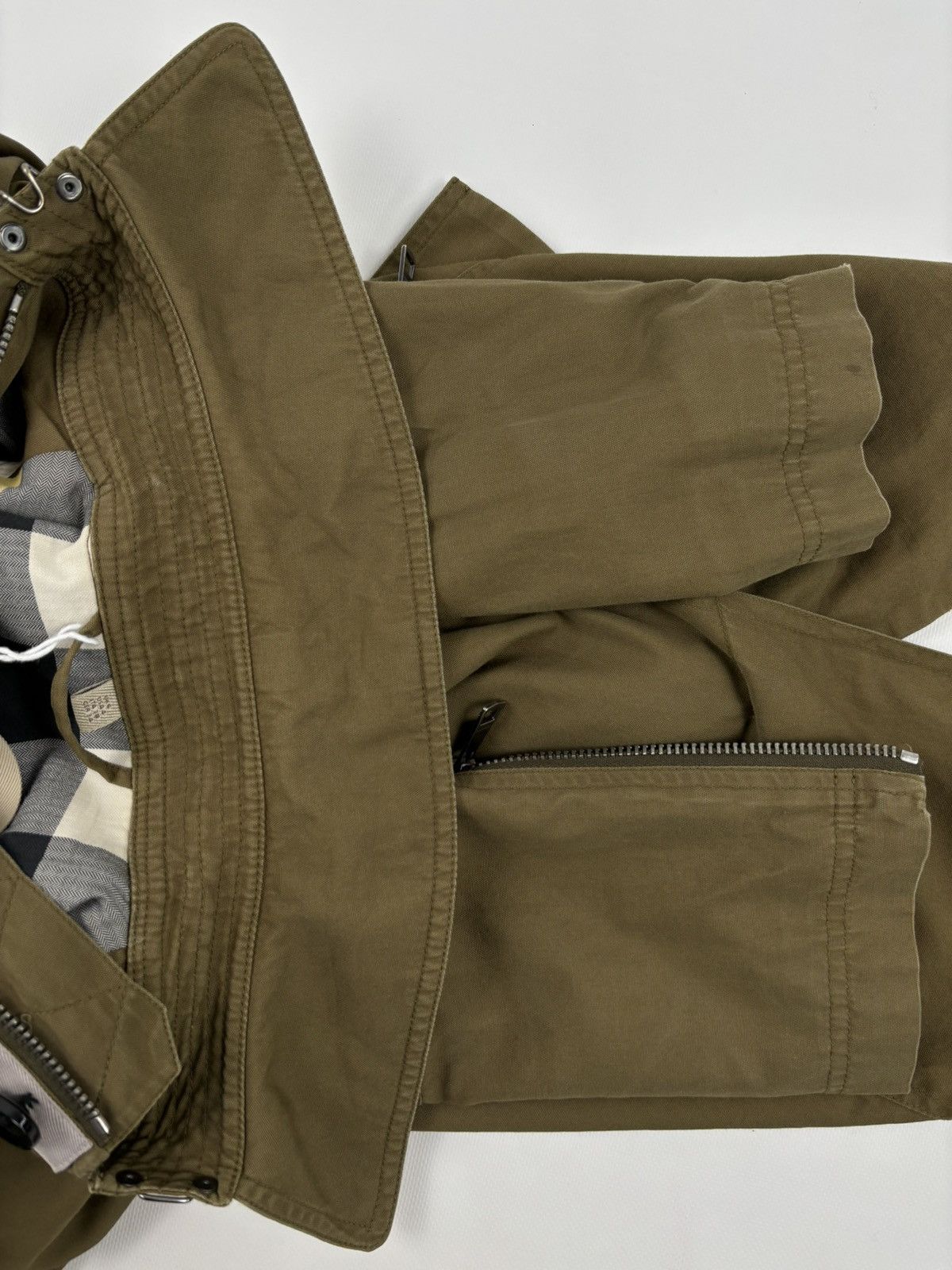 Burberry × Burberry Prorsum × Designer BRIT Nova Check Khaki Coat Hooded Trench Zip Jacket Bomber USA 4 UK 6 Size S / US 4 / IT 40 - 20 Thumbnail