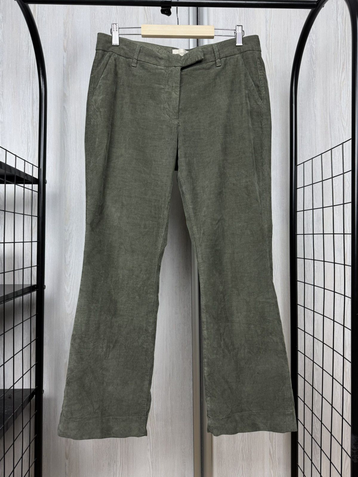 Designer Via Masini 80 Firenze Khaki Green flared corduroy pants Size 30" / US 8 / IT 44 - 2 Thumbnail