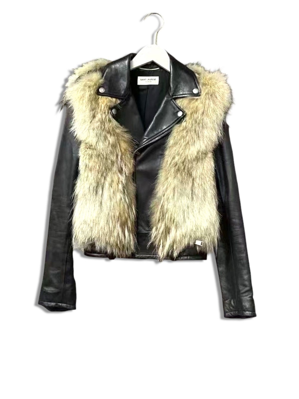 Saint Laurent Paris Saint Laurent Leather Biker Jacket 34 Coyote Fur Size XS / US 0-2 / IT 36-38 - 1 Thumbnail