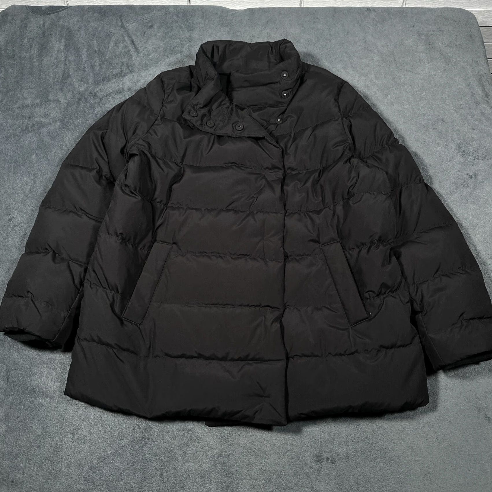 J. Jill J Jill Down Puffer Coat Womens Large Black Asymmetrical Snap Outdoor Warm Cozy Coat Size L / US 10 / IT 46 - 7 Thumbnail