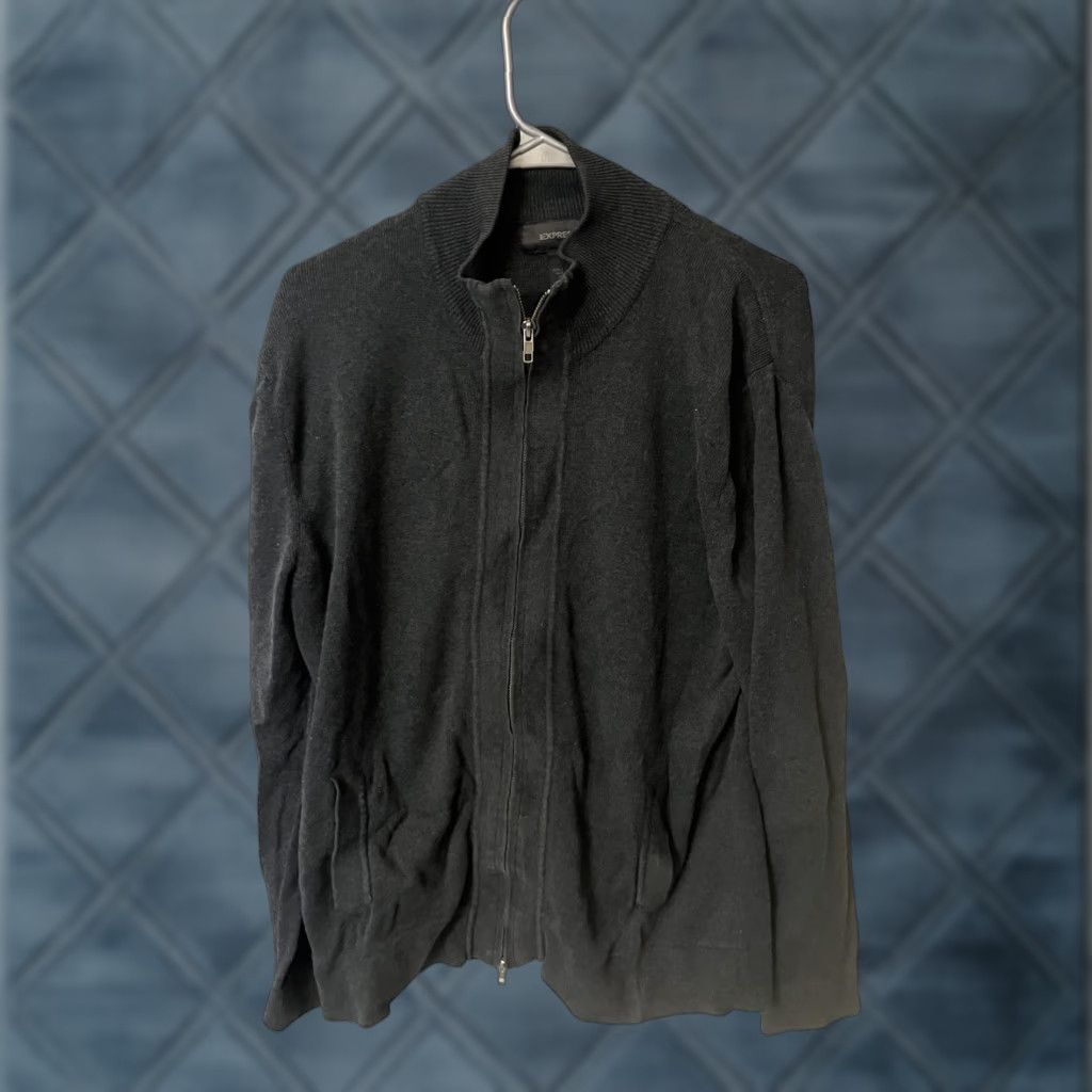 Express Express Full Zip Mock Sweater Black 100% Cotton L Mens Regular Solid Knit High Neck Long Sleeve Vintage Y2K Size US L / EU 52-54 / 3 - 1 Thumbnail